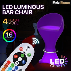 LED Light Up Chair Pub Bar Stool 16 Color Changing Luminous Furniture w/Footrest - Picture 1 of 10