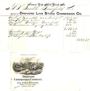 1898 DROVERS LIVE STOCK COMMISSION - Kansas City, Mo. BILL OF SALE & ENVELOPE - Picture 1 of 1