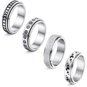 Angst Handschmeichler Ring Edelstahl ADHS Spinner Schmuck Größen 6-10 Mond, funkelnd - Bild 1 von 11