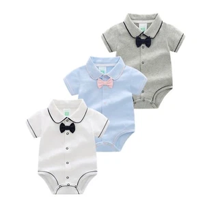 Newborn Baby Boys Bow Short Sleeve Bodysuit for Banquet Wedding Jumpsuit Romper - Picture 1 of 27