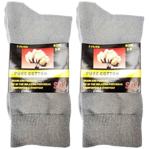 6 Pairs Grey Pure Cotton Seamless Crew Socks Casual Breathable Office Work Dress - Picture 1 of 5