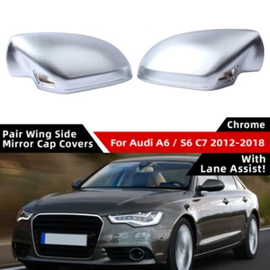 Pair Chrome Side Mirror Cap Covers For Audi A6 / S6 C7 2012-18 With Lane Assist - Picture 1 of 9
