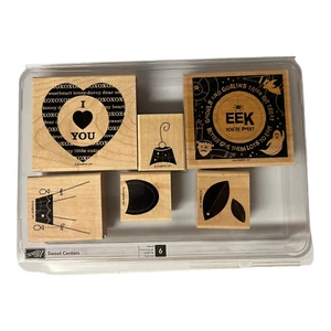 Stampin Up Sweet Centers Set of 6 Wood Mount Rubber Stamps I Love You Halloween - Picture 1 of 4