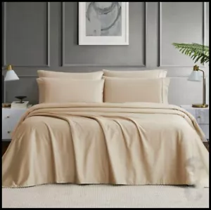 Hotel Signature Egyptian Cotton 400 TC 6-Piece Sheet Set, Tan, King - Picture 1 of 7