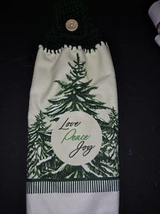 Christmas Tree Crocheted Towel Topper "Love Peace Joy " Pretty - Picture 1 of 2