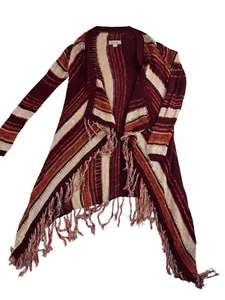 Lucky Brand Live in Love Long Sweater Size S Cotton Linen Knit Fringe Boho Fall - Picture 1 of 11