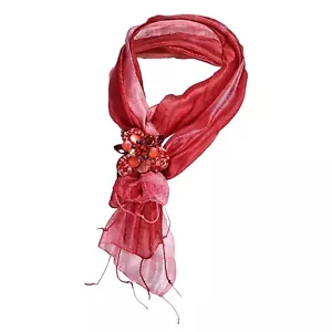 Colgante de hebilla de piedra mezcla floral roja con bufanda de hilo de bambú - Imagen 1 de 8