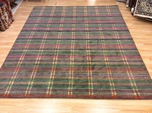 Grey Multi Coloured Striped Handwoven Wool Sitting Room Rug XXL 249x304cm 60%OFF - Picture 1 of 7