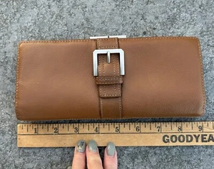 Vintage Leather Clutch Wallet Women’s Tan Camel Color Kisslock Retro Boho Classy - Picture 1 of 11