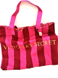 Bolso de Mano Victoria's Secret Rosa y Rojo Rayas EN LONA NUEVO CON ETIQUETAS - Imagen 1 de 5