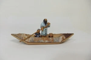 Intaglio legno vintage Ainu pescatore in tronco barca pesca arte popolare - Foto 1 di 17