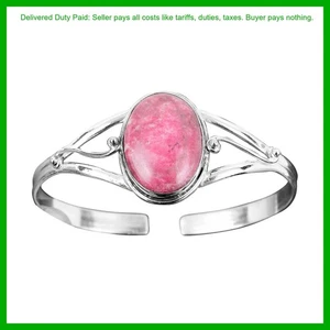 Halloween Deal Oval Thulite Stone Trendy New Bangle Bracelet 925 Sterling Silver - Picture 1 of 7