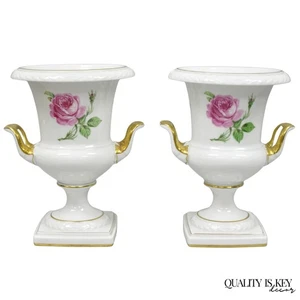 Coppia di urne trofeo rosa porcellana francese dipinta Alka Alboth & Kaiser - Foto 1 di 12