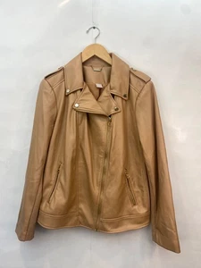 Chico's Women's Faux Leather Moto Jacket Tan Brown Zip Front Size 2 Large 12 14 - Picture 1 of 10
