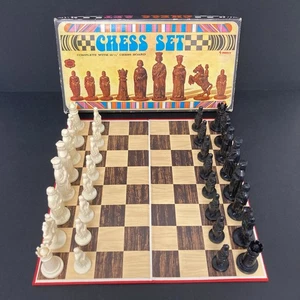 Vintage Roxy Chess Set Medieval Weighted Plastic Playing Prices Folding Board - Picture 1 of 22