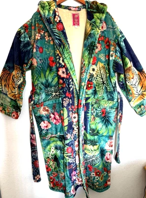 Johnny Was Cozy Robe Tigres Print Мягкий Флис с Капюшоном Тропический Тигр Печать XL - Изображение 1 из 4