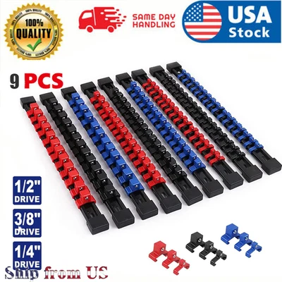 9 peças organizador de soquete ABS suporte de parede 1/2 3/8 1/4 polegadas soquete trilho - Imagem 1 de 4