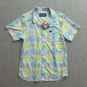 Burlebo Short Sleeve Performance Button Shirt Men’s Medium Geometric Pastel NWT - Picture 1 of 7