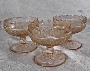 Indiana Glass Tiara 3 Sandwich Peach Pink Low Sherbets Dessert Scalloped Edge - Picture 1 of 19