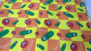 VEGGIE TALES Cotton Fabric Bob Larry Springs Orange Yellow Song Words 44x36 -1yd - Picture 1 of 7