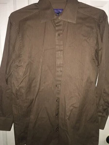 SEAN JOHN ABITO CAMICIA marrone a righe con bottoni VESTIBILITÀ REGOLARE 15,5, 32-33–(R1) - Foto 1 di 6