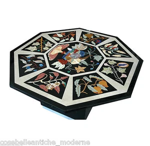 Table Octagon IN Marble Black and Inlays Of Pietra Dura Old Classic Home Design - Picture 1 of 1