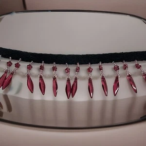Bead Fringe Trim 1.5" Drop Purple Faux Crystals Black Twill Tape New 1.33yd - Picture 1 of 6