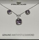 Genuine Amethyst and Diamond 925 Sterling Silver Necklace and Earring Set~$100