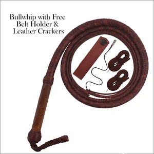 Australian Stock Whip Kangaroo Leather 6ft to 8ft Long Wooden Handle BullWhip - Picture 1 of 3
