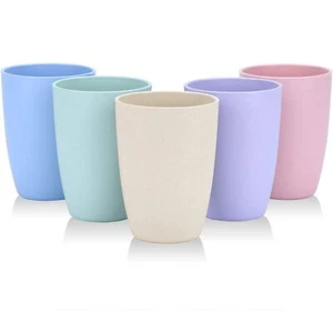 Wheat Straw Unbreakable Cup (12 oz) - Reusable Drinking Glasses Set of 5 - Di... - Picture 1 of 8