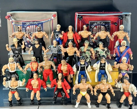 Huge 1982-1985 Remco AWA Wrestling Lot 27 Figures 2 Rings! Cage! Cover