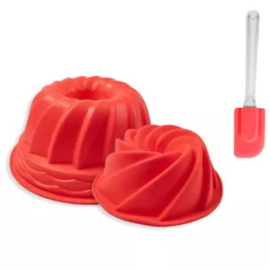 3er Set Silikon Gugelhupf Rot Kuchenform Backform Tortenform Brotform Kuchen - Bild 1 von 1
