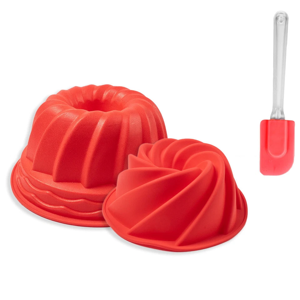 3er Set Silikon Gugelhupf Rot Kuchenform Backform Tortenform Brotform Kuchen - Bild 1 von 1