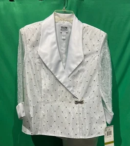 R&M Richards Dressy Jacket Size 14 White 3/4 Sheer Sleeve Glitter Sparkle Party - Picture 1 of 8