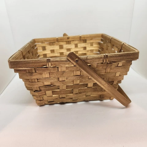 Gold Swing Handle Bamboo Basket 9in Lightweight Pre-owned Cover