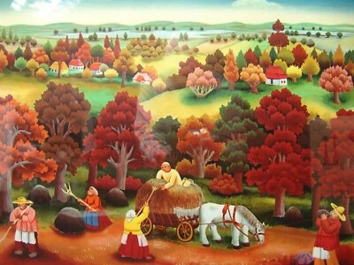 Ivan GENERALIC "Heuernte" Lithographie  1979 signiert gerahmt Naive Malerei - Bild 1 von 4