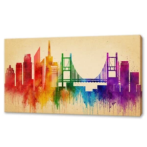 San Francisco Colourful Watercolour Skyline Landmarks Canvas Print Wall Art - Picture 1 of 8