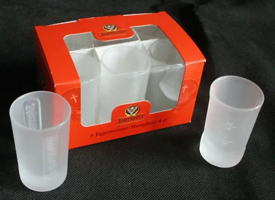 6 Jägermeister Shot Gläser Shotgläser 4 cl - Eichstrich 2 cl / 4cl - NEU OVP