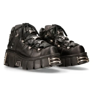 Nuovi stivali da motociclista Rock 106-S1 unisex metallizzati neri gotici classici in pelle - Foto 1 di 9