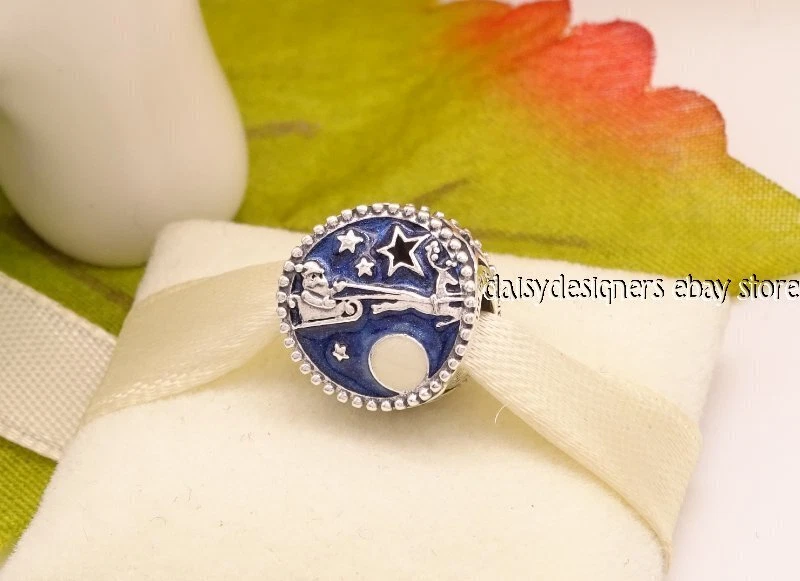 Authentic Pandora Curved SANTA & SLEIGH Blue Christmas Charm 790033C01 RETIR