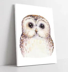 CUTE WATERCOLOUR BABY OWL, NURSERY -DEEP FRAMED CANVAS WALL ART PICTURE PRINT - Picture 1 of 3