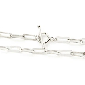 Sterling Silver Finished Chain - Textured Long Box Chain Necklace with Toggle - Picture 1 of 4