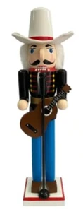 Wooden Christmas Nutcracker,16"MALE IN WHITE COWBOY HAT HOLDING A GUITAR,Ashland - Picture 1 of 13