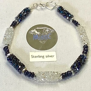 NATURAL SAPPHIRE AND SWAROVSKI CRYSTALS BEADED BRACELET, handmade by MissC - Picture 1 of 4