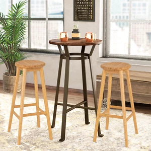Giantex 2 Pcs Bar Stools Bamboo Pub Dining Barstools Chairs Round Seat 79 cm - Picture 1 of 9
