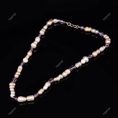Natural Pearl Gemstone Beaded Valentine's Special White Necklace 925 Silver - Image 1 of 4