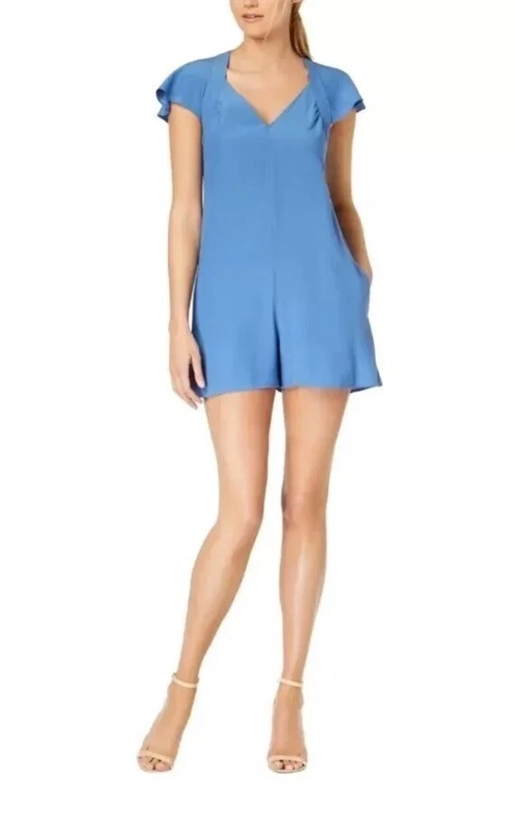 French Connection Women's Drapey Kozani Romper Jumpsuit, Blue, Size 4 - Image 1 of 1