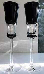 PAAR ELEGANTE AJKA KRISTALL/ FABERGE DESIGN SCHWARZ SEKTFLÖTE Kelch 21 cm - Bild 1 von 4