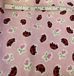 Marcus Brothers Textiles Pink Ladybug & Flowers Cute Flannel Fabric 3 Yards 42” - Picture 1 of 3