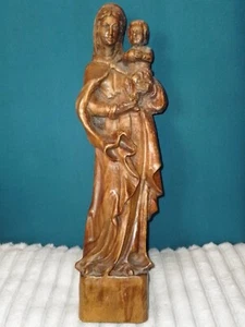 ANCIENNE STATUETTE RELIGIEUSE/LA VIERGE A L'ENFANT JESUS/BOIS/BAROQUE/H.32 CM - Picture 1 of 9